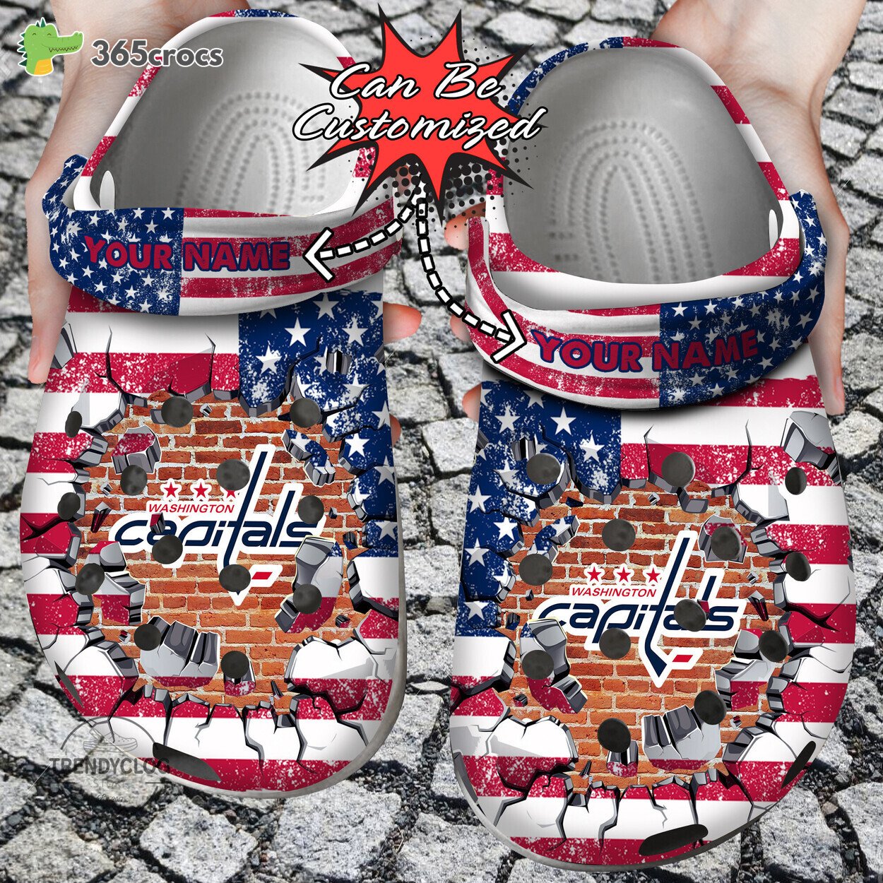  Nhl Washington Capitals American Flag Breaking Wall Crocs