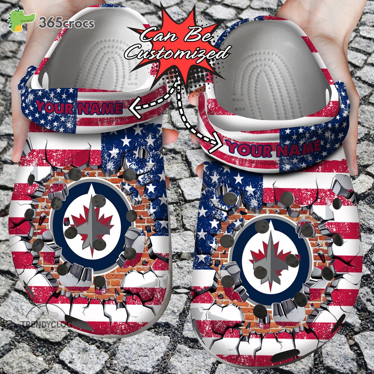  Nhl Winnipeg Jets American Flag Breaking Wall Crocs
