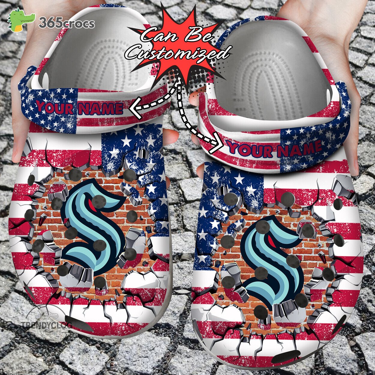  Seattle Kraken American Flag Breaking Wall Nhl Clog Shoes