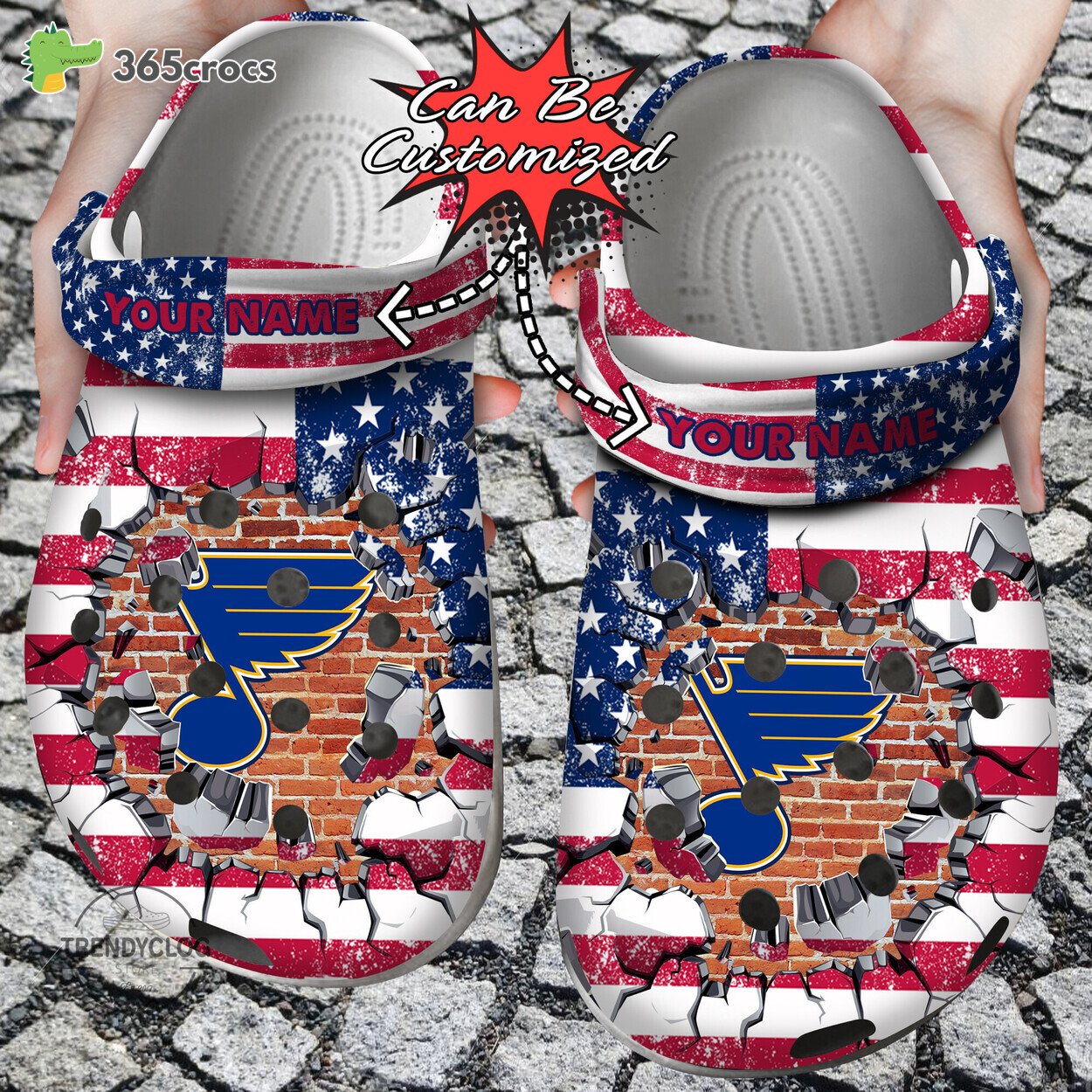  St. Louis Blues American Flag Breaking Wall Nhl Clog Shoes