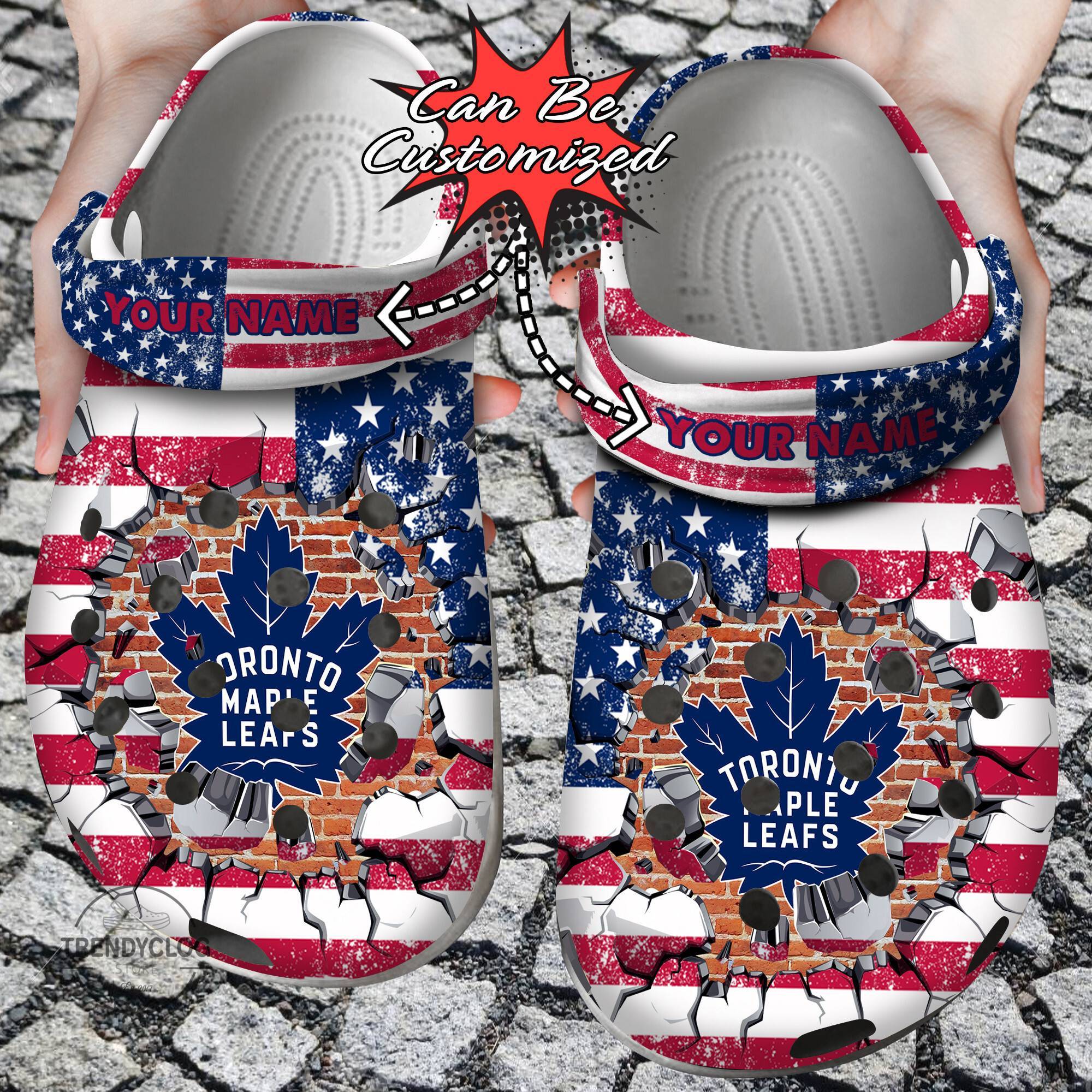  Toronto Maple Leafs American Flag Breaking Wall Crocs