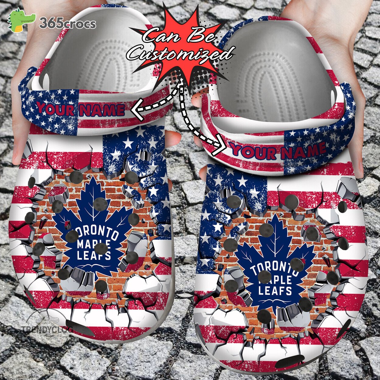  Toronto Maple Leafs American Flag Breaking Wall Nhl Clog Shoes