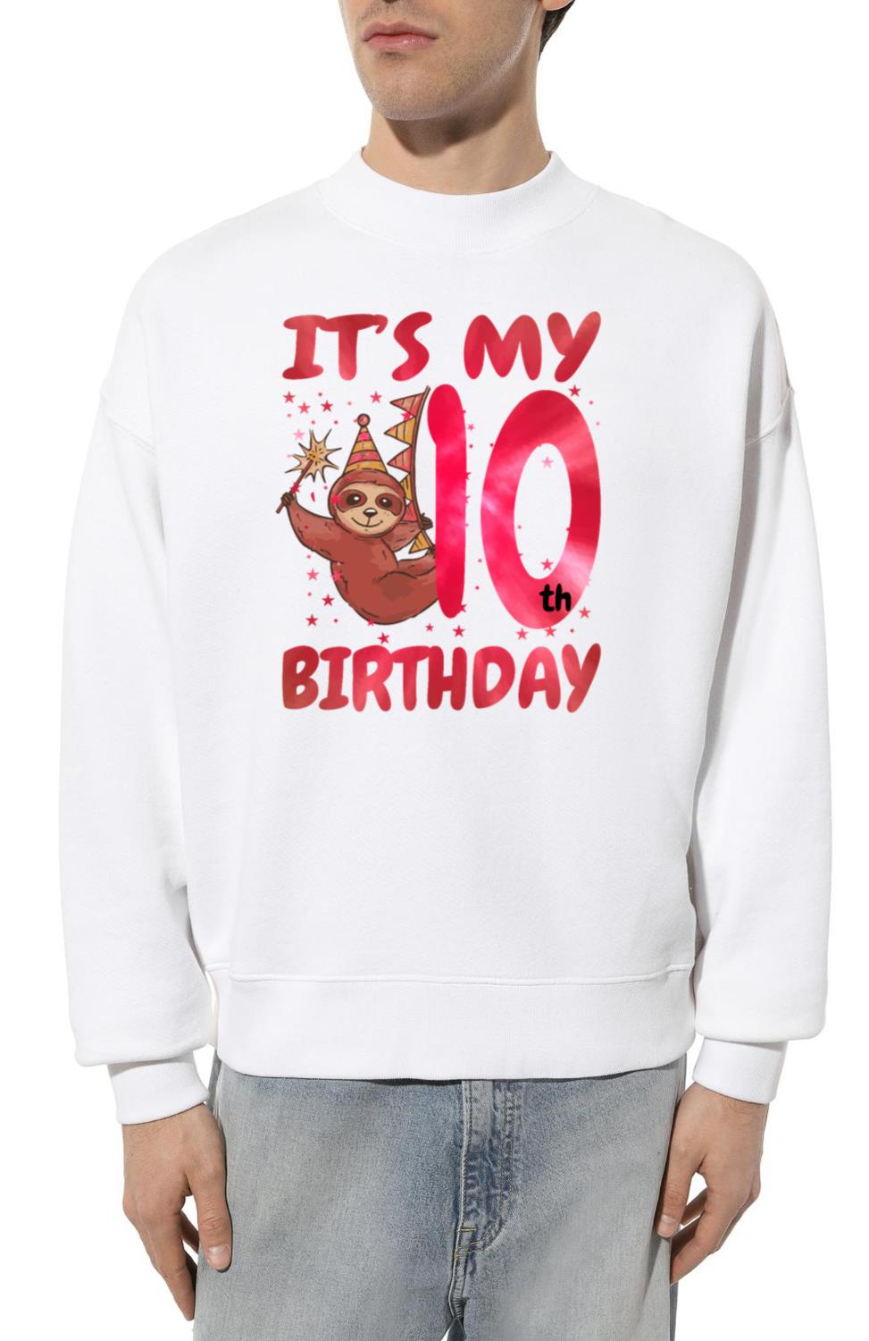 10th Birthday Cute Sloth Party Hat Themed - Unisex Sweatshirt