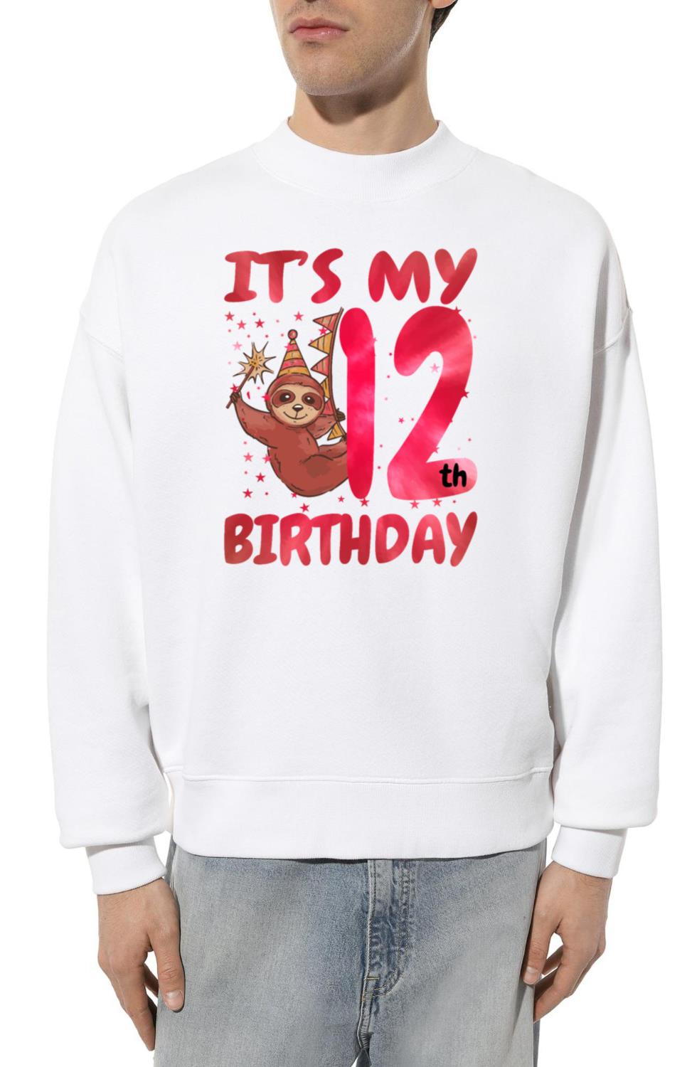 12th Birthday Cute Sloth Party Hat Themed - Unisex Sweatshirt