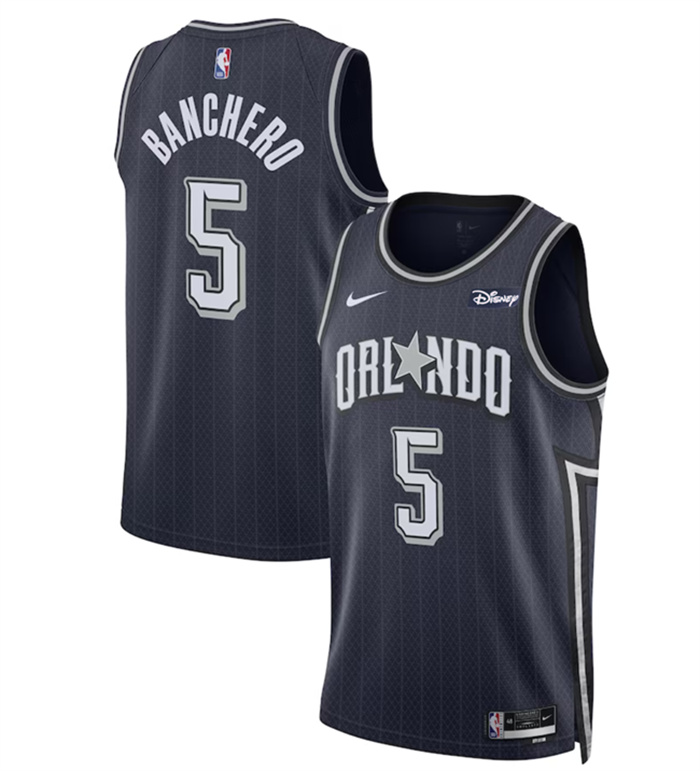 Men Orlando Magic 5 Paolo Banchero Navy 2023 24 City Edition Stitched Basketball