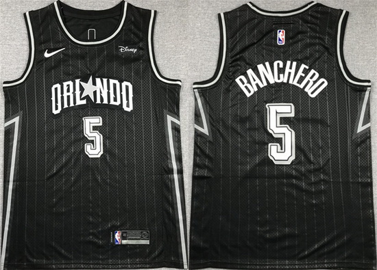 Men Orlando Magic 5 Paolo Banchero Black Icon Edition Stitched Swingman  352