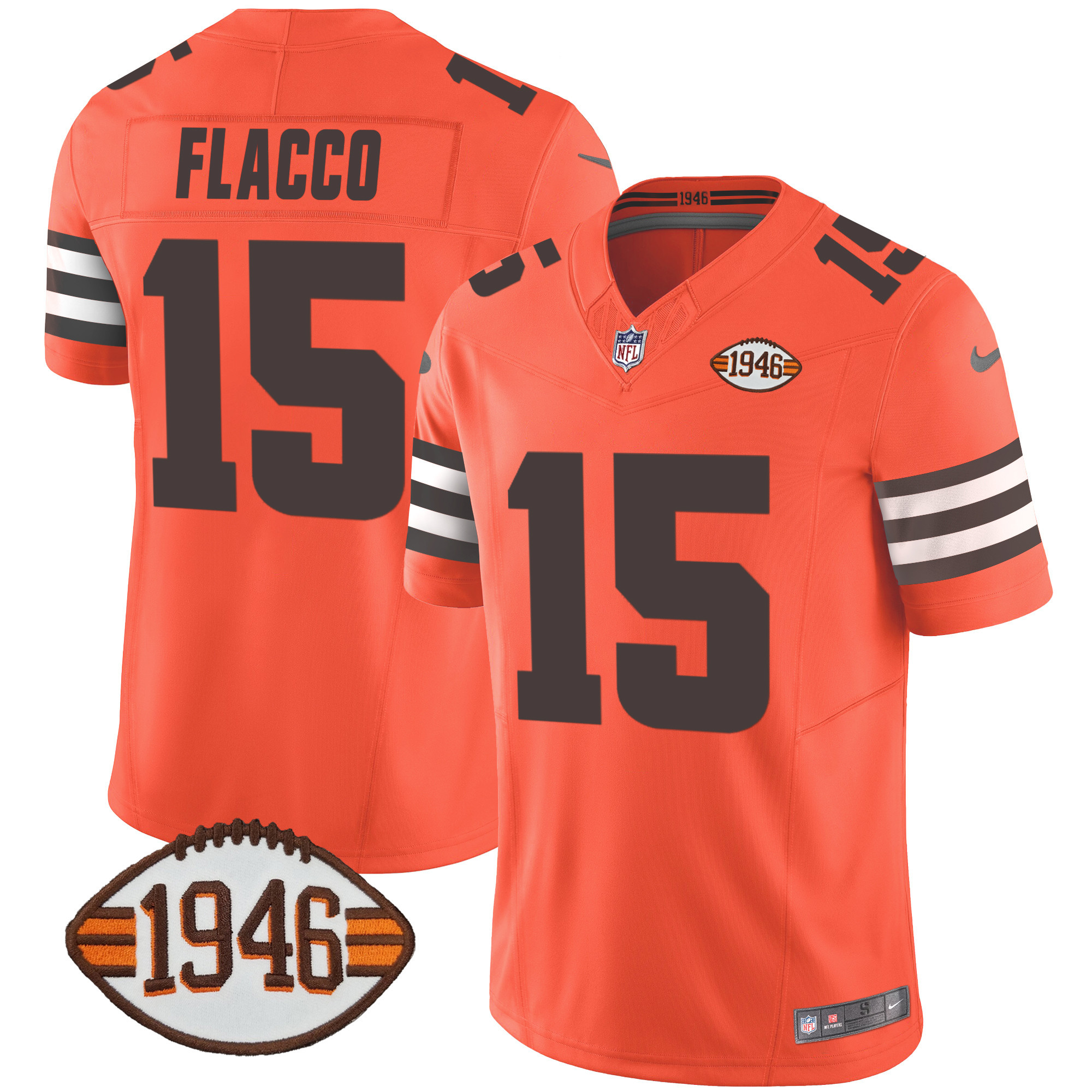 NFL Joe Flacco Men’s Cleveland Browns 1946 75th Anniversary Patch Orange Jersey