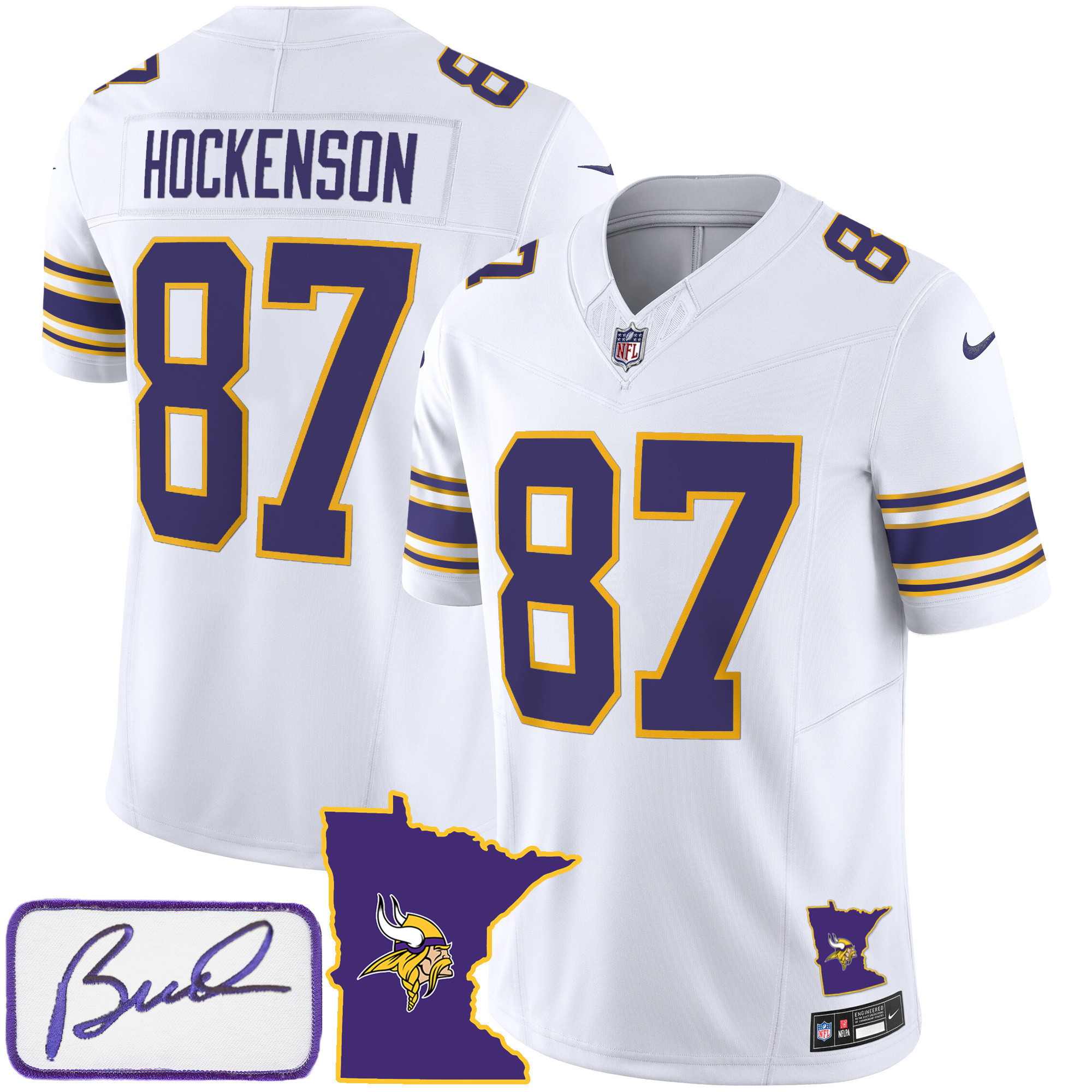 NFL T.J. Hockenson Men’s Minnesota Vikings Bud Grant Patch Classic Limited V2 White Jersey