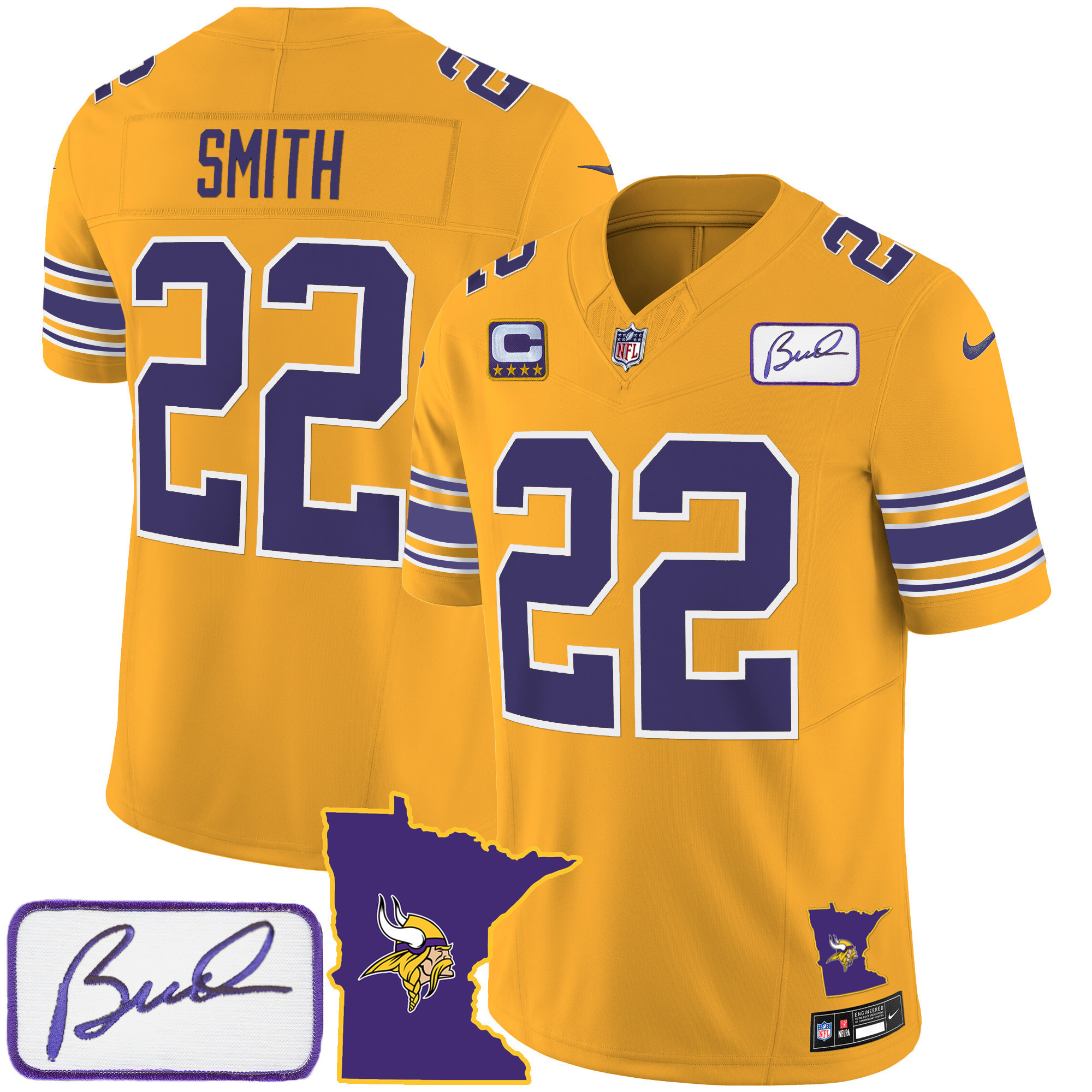 NFL Harrison Smith Men’s Minnesota Vikings Bud Grant Patch Classic Limited V2 Gold Jersey