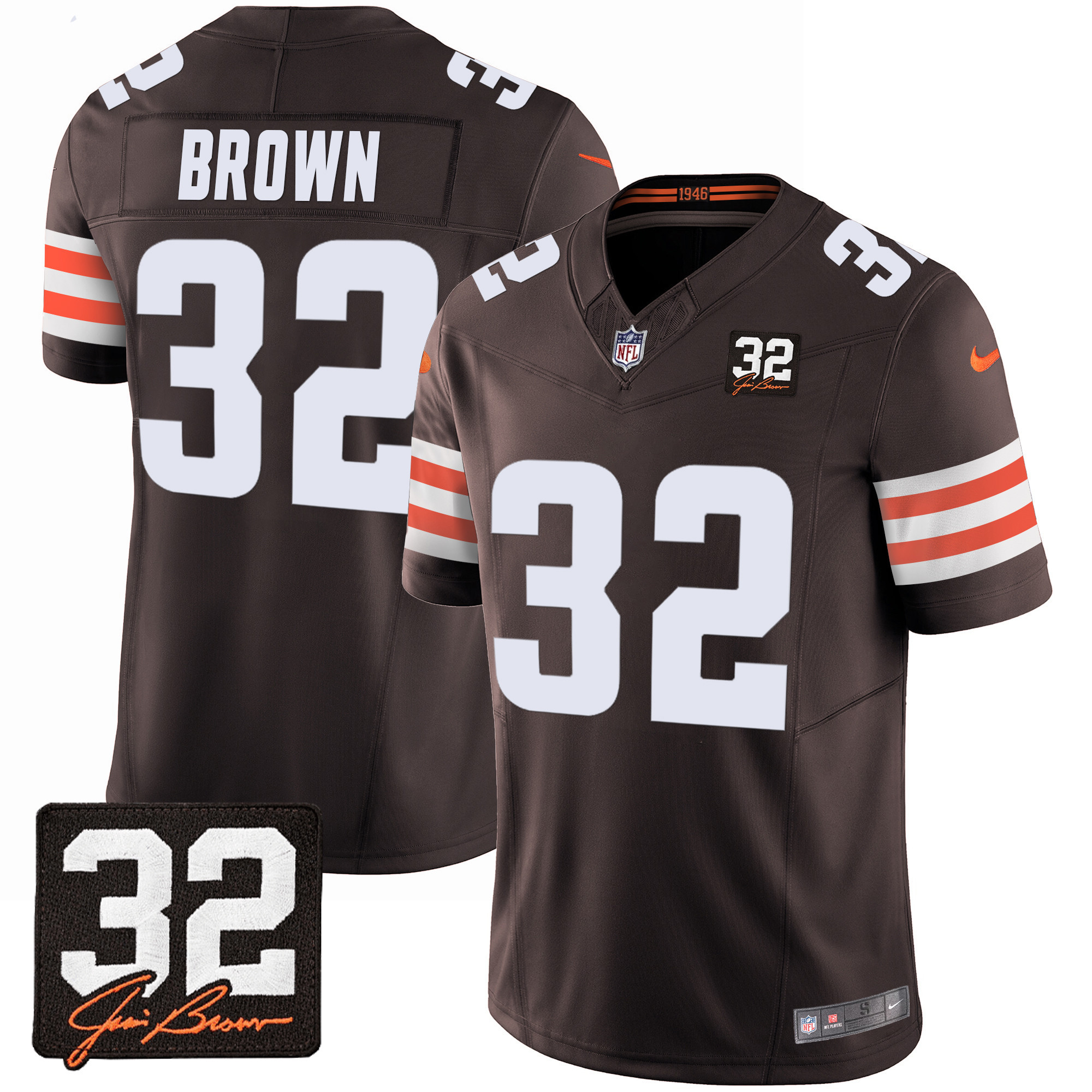 NFL Men’s Cleveland Browns #32 Jim Brown Memorial Patch Jersey