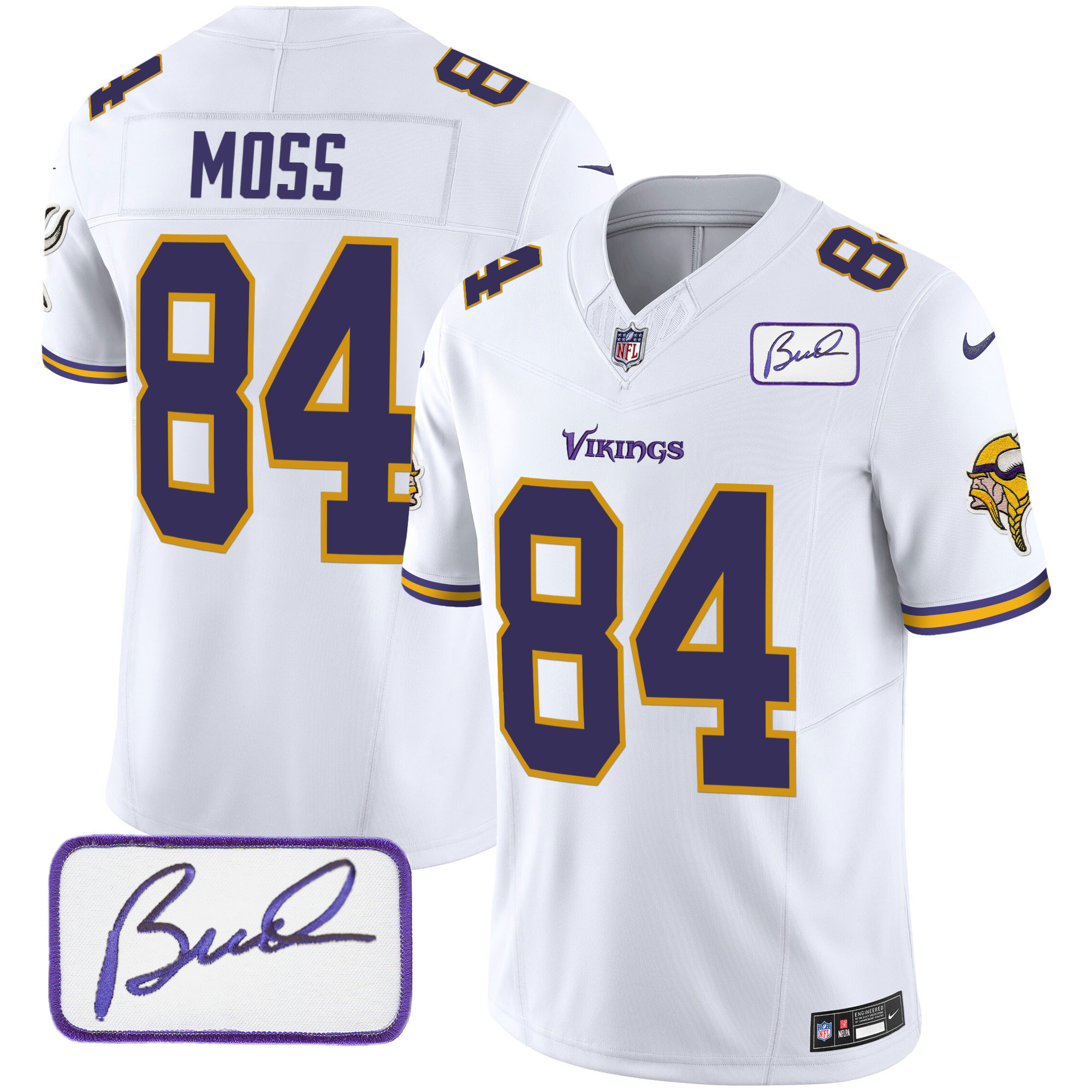 NFL Randy Moss Men’s Minnesota Vikings Bud Grant Patch Classic Limited V6 White Jersey