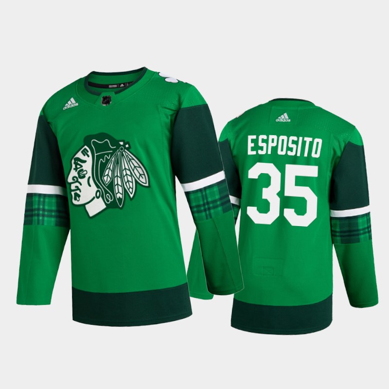 NHL Chicago Blackhawks Tony Esposito #35 2020 St. Patrick’s Day Player Jersey Green