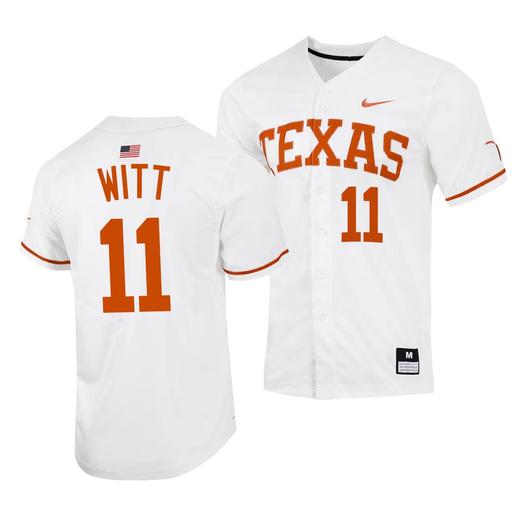 NCAA 2023 MLB Draft Top prospects Tanner Witt Texas Longhorns #11 White College Jersey Men