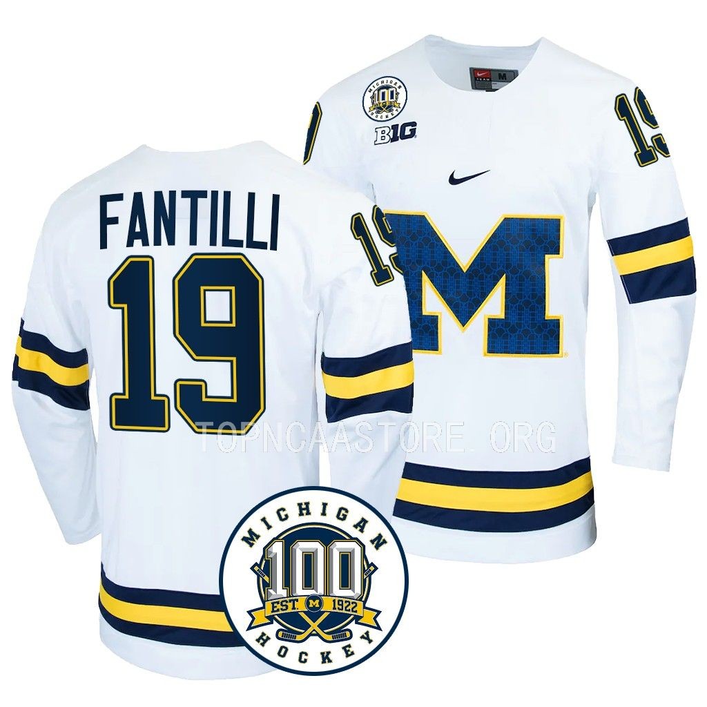 NCAA Adam Fantilli Michigan Wolverines White 100th Anniversary Jersey