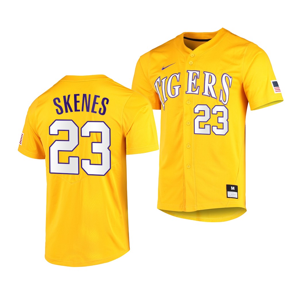 NCAA 2023 MLB Draft Top prospects Paul Skenes LSU Tigers #23 Gold College Jersey Men
