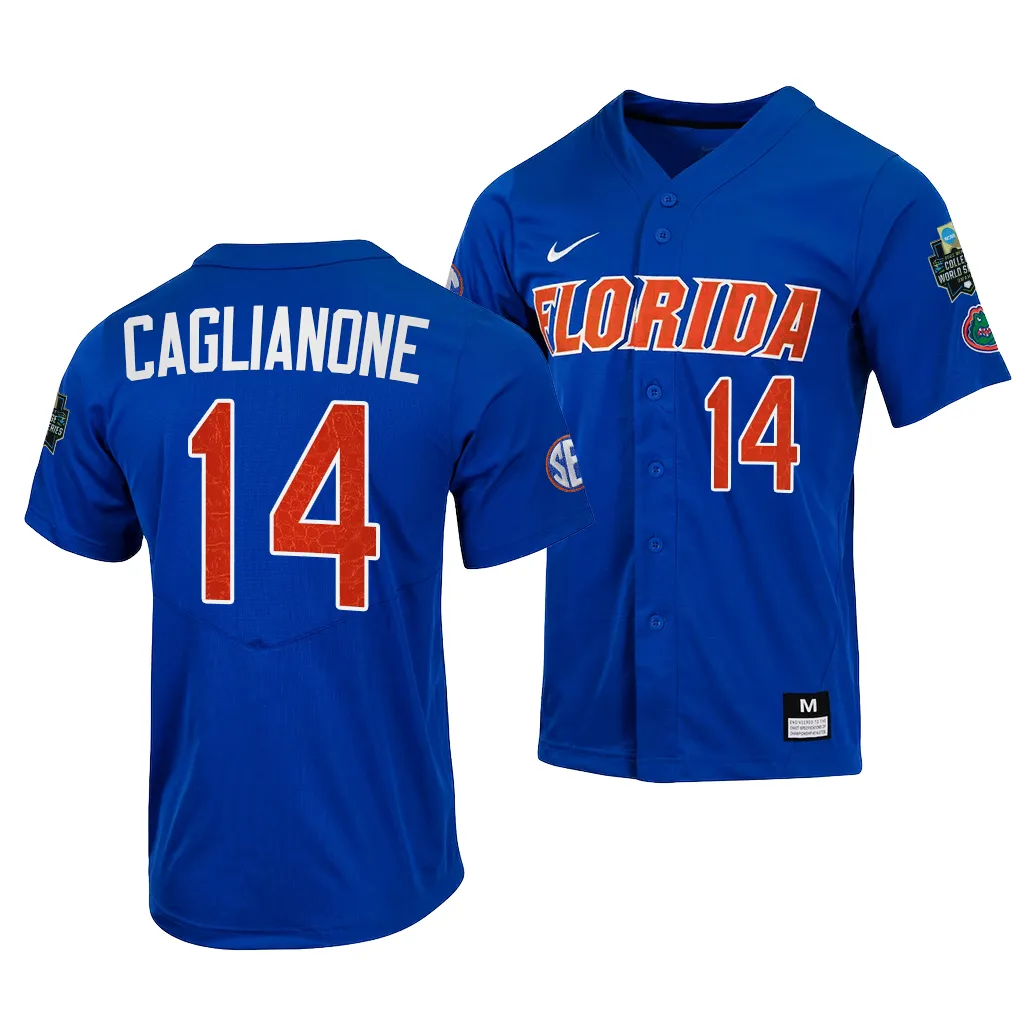 NCAA 2023 College World Series Jac Caglianone Florida Gators NCAA Royal Jersey Men #14
