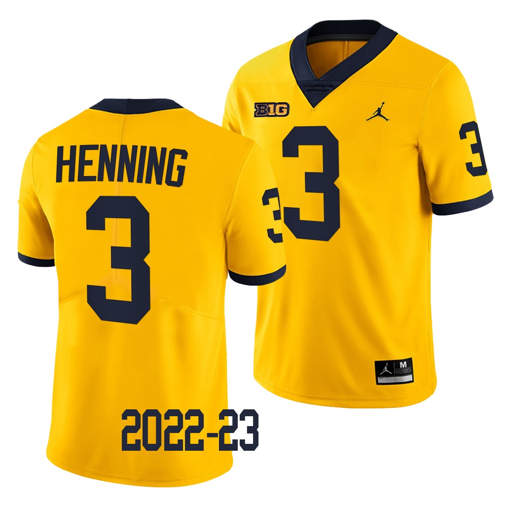 NCAA A.J. Henning Michigan Wolverines #3 Maize Jersey 2022-23 College Men’s Limited Uniform