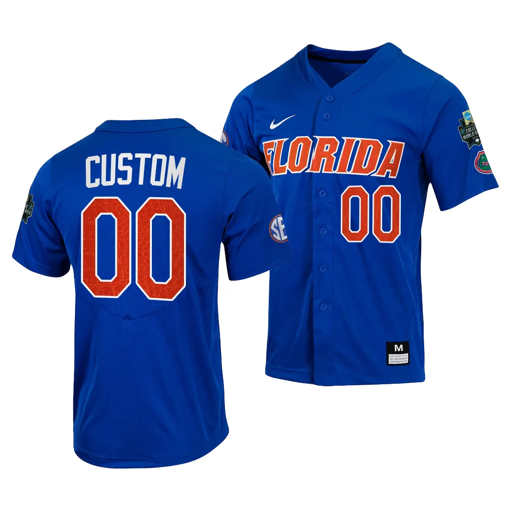 NCAA 2023 College World Series Custom Florida Gators NCAA Royal Jersey Men #00