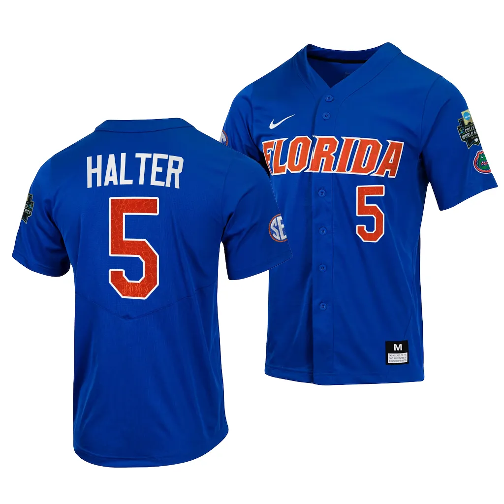 NCAA 2023 College World Series Colby Halter Florida Gators NCAA Royal Jersey Men #5