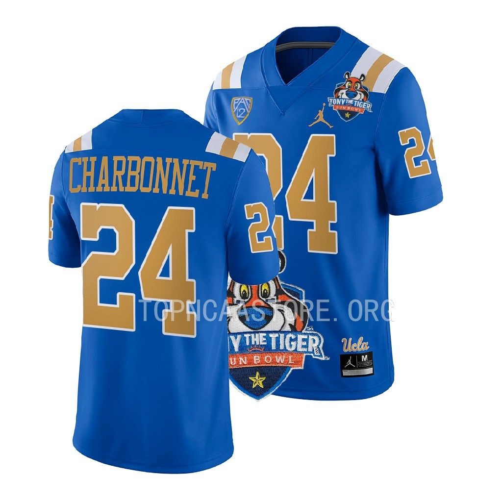 NCAA 2022 Tony The Tiger Sun Bowl Zach Charbonnet UCLA Bruins #24 Blue Jersey Men’s