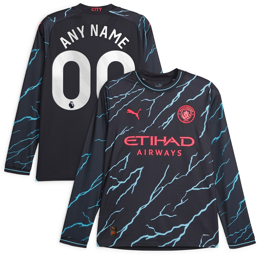 Manchester City 2023/24 Third Long Sleeve Custom Men Jersey &#8211; Navy