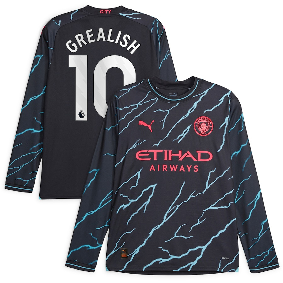 Jack Grealish 10 Manchester City 2023/24 Third Long Sleeve Men Jersey &#8211; Navy