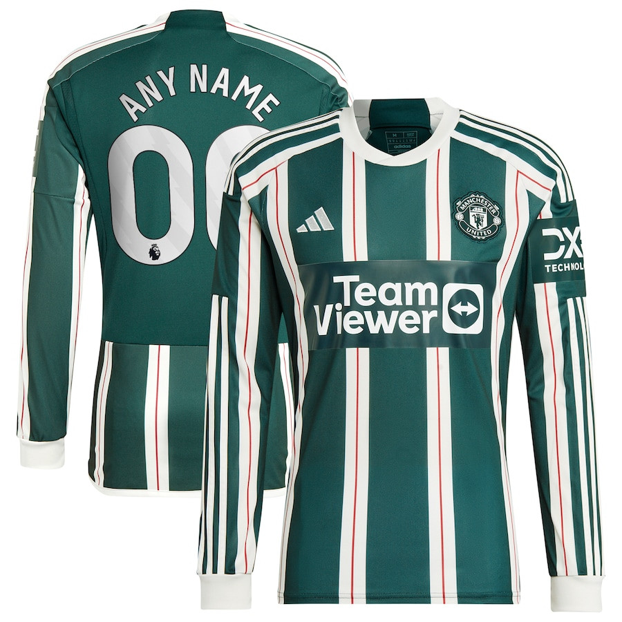 Manchester United 2023/24 Away Long Sleeve Men Custom Jersey &#8211; Green