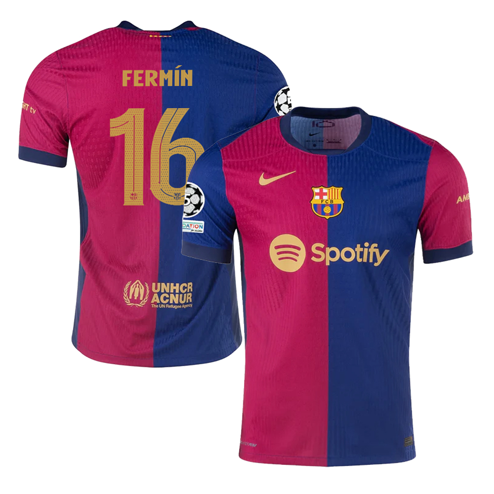 Fermn Lpez #16 Barcelona 2024/25 Home Champions League Jersey