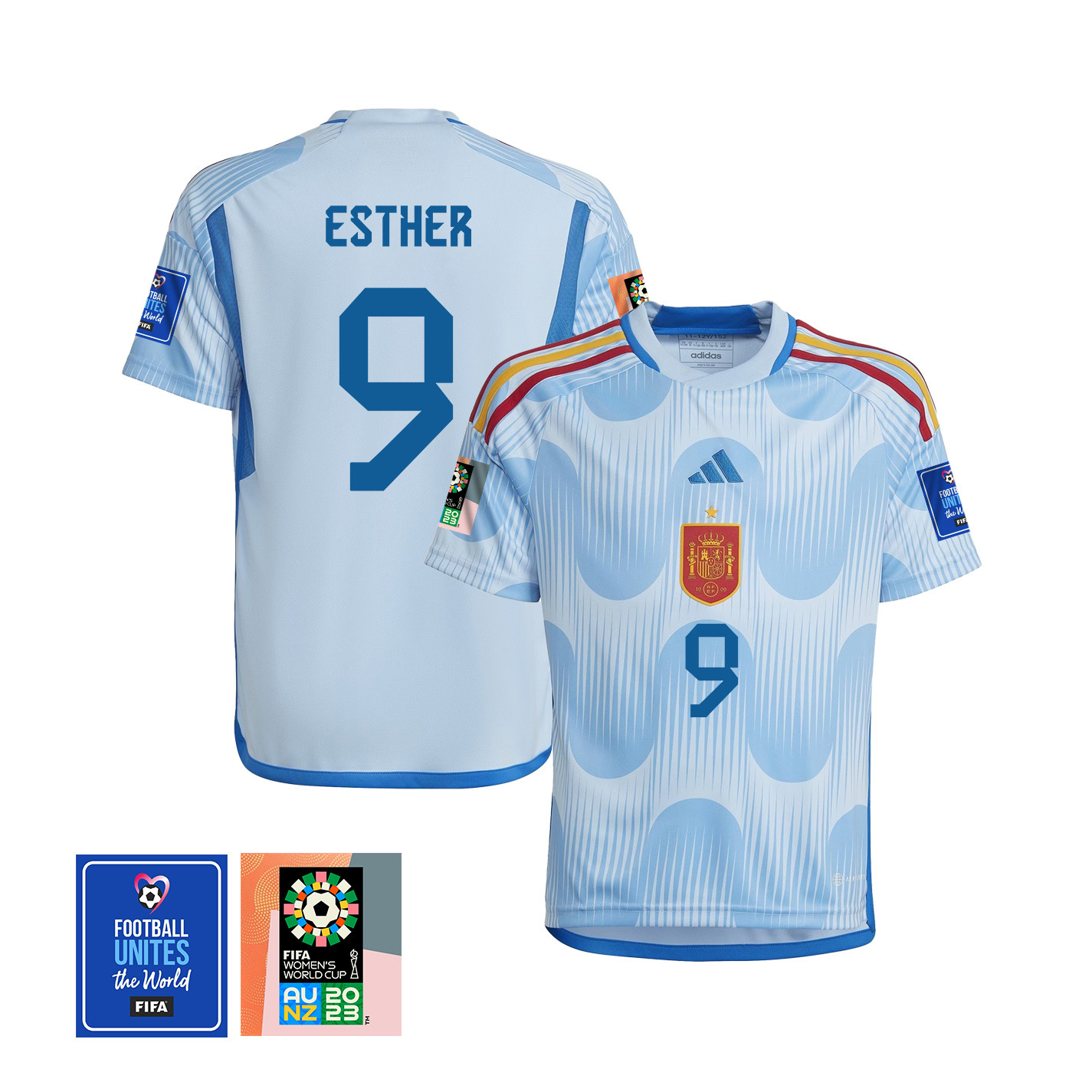 Esther Gonzlez 9 Spain 1 Star FIFA Patch Women's National Team 2023-24 World Cup Away Jersey, YOUTH