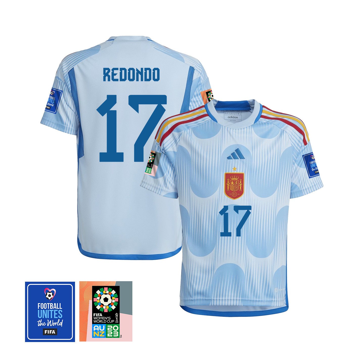 Alba Redondo 17 Spain 1 Star FIFA Patch Women's National Team 2023-24 World Cup Away Jersey, YOUTH