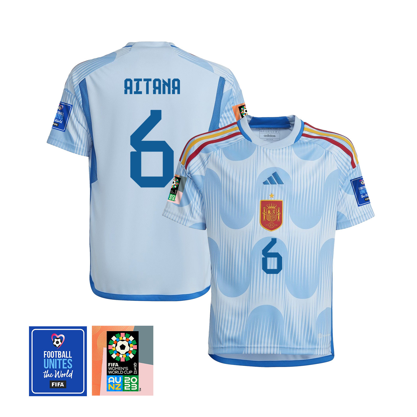Aitana Bonmat 6 Spain 1 Star FIFA Patch Women's National Team 2023-24 World Cup Away Jersey, YOUTH