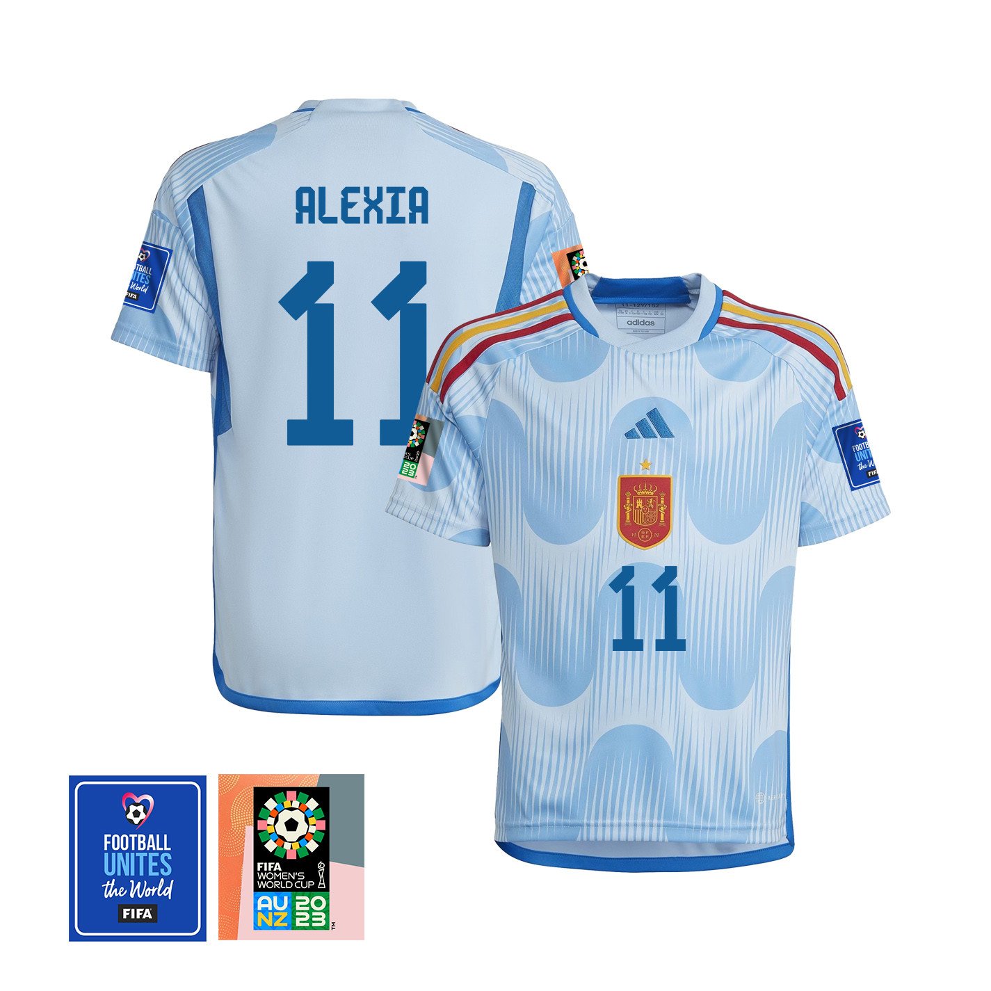 Alexia Putellas 11 Spain 1 Star FIFA Patch Women's National Team 2023-24 World Cup Away Jersey, YOUTH