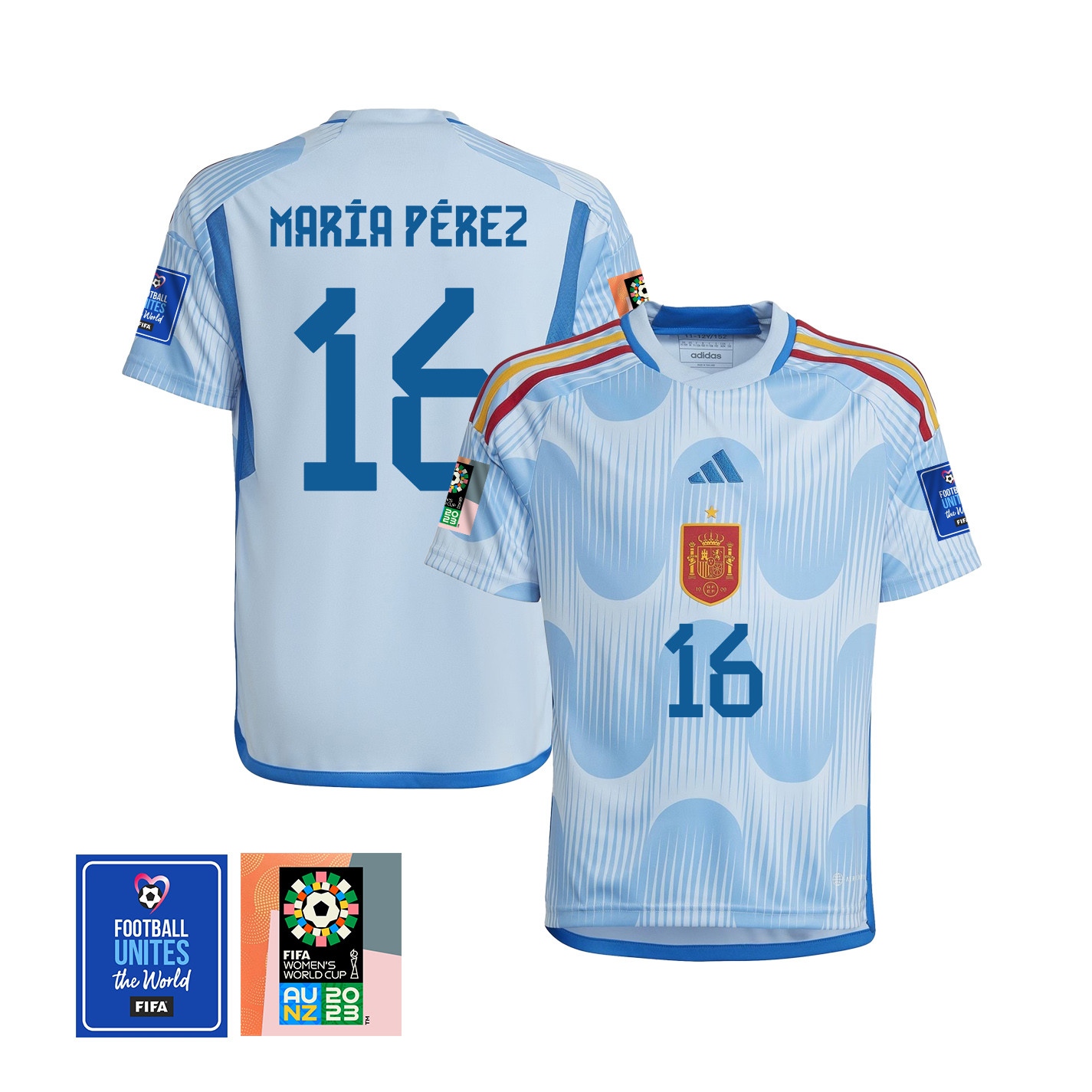 Mara Prez 16 Spain 1 Star FIFA Patch Women's National Team 2023-24 World Cup Away Jersey, YOUTH