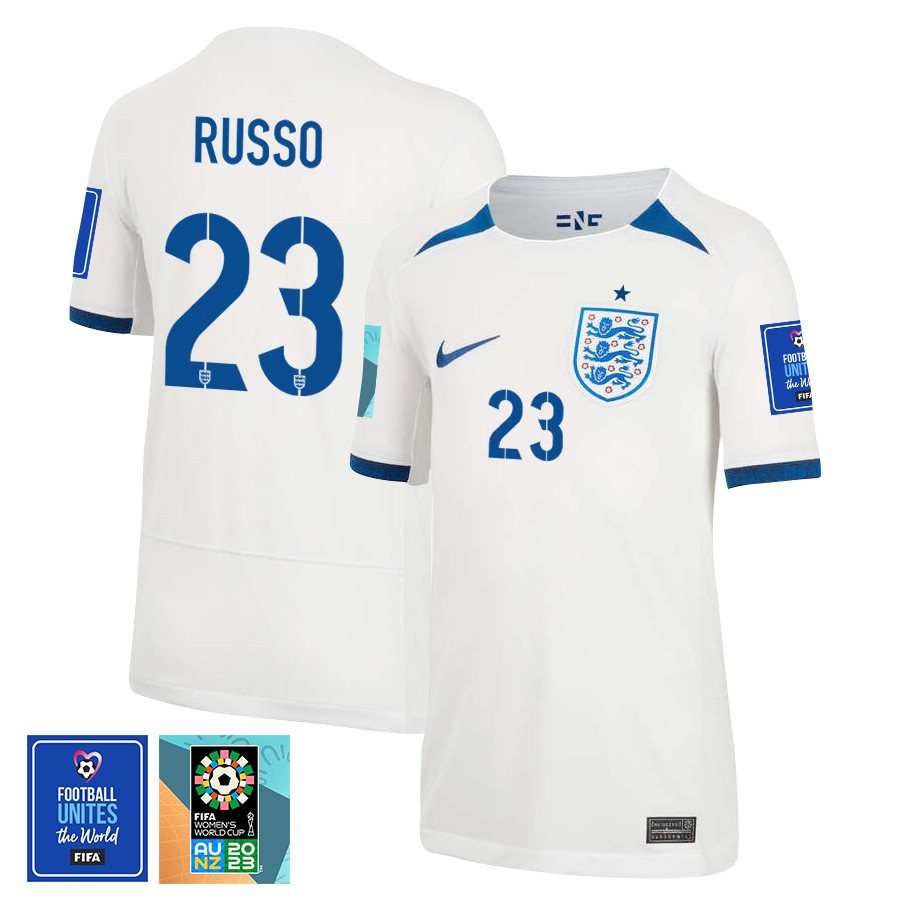 Alessia Russo 23 England 1 Star FIFA Patch Women's National Team 2023-24 World Cup Home Jersey, YOUTH