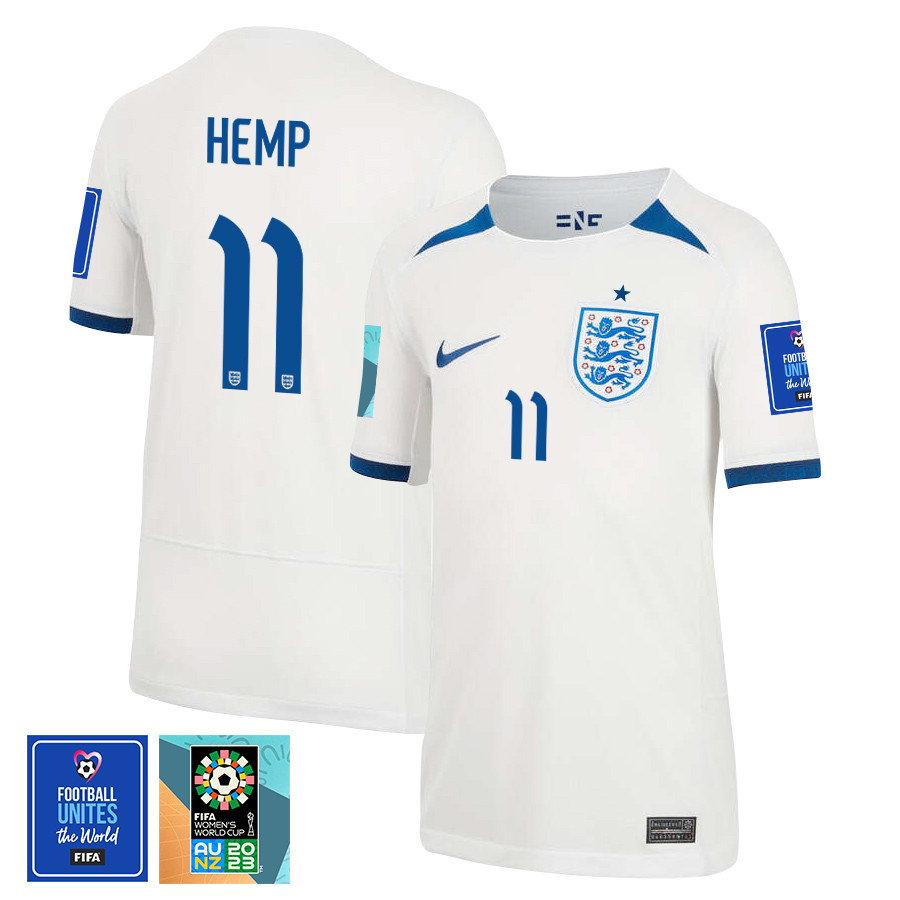 Lauren Hemp 11 England 1 Star FIFA Patch Women's National Team 2023-24 World Cup Home Jersey, YOUTH
