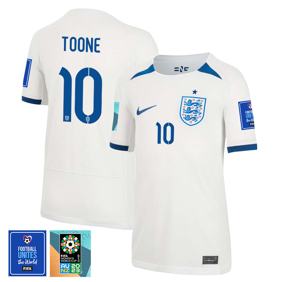 Ella Toone 10 England 1 Star FIFA Patch Women's National Team 2023-24 World Cup Home Jersey, YOUTH