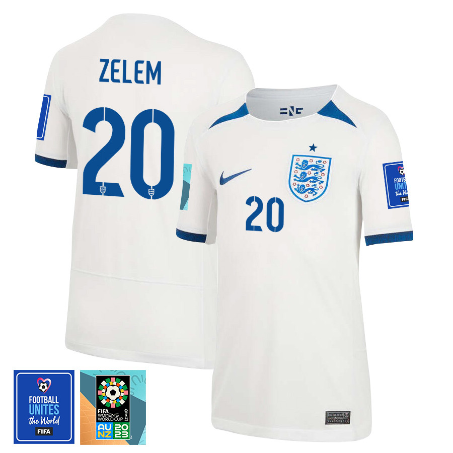Katie Zelem 20 England 1 Star FIFA Patch Women's National Team 2023-24 World Cup Home Jersey, YOUTH