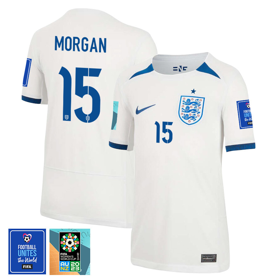 Esme Morgan 15 England 1 Star FIFA Patch Women's National Team 2023-24 World Cup Home Jersey, YOUTH