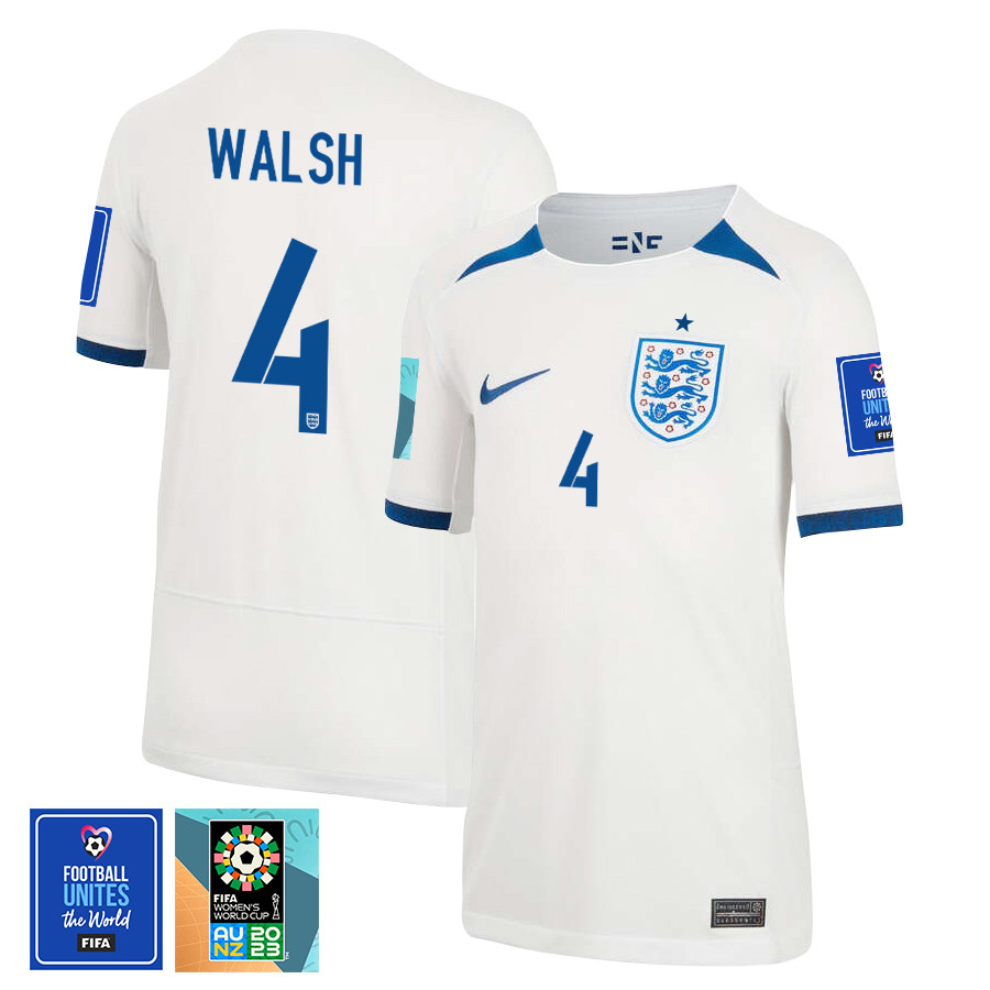 Keira Walsh 4 England 1 Star FIFA Patch Women's National Team 2023-24 World Cup Home Jersey, YOUTH
