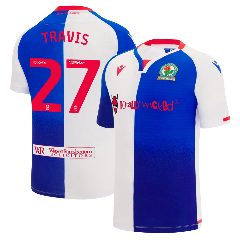 Lewis Travis 27 Blackburn Rovers 2023/24 Home Men Jersey – White Blue
