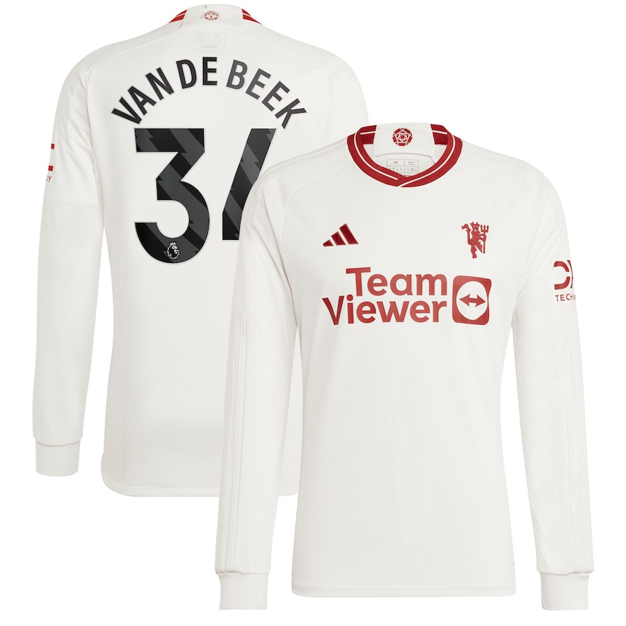 Donny Van De Beek 34 Manchester United 2023/24 Third Long Sleeve Player Jersey – White