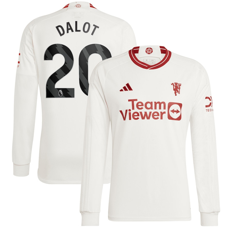 Diogo Dalot 20 Manchester United 2023/24 Third Long Sleeve Player Jersey – White