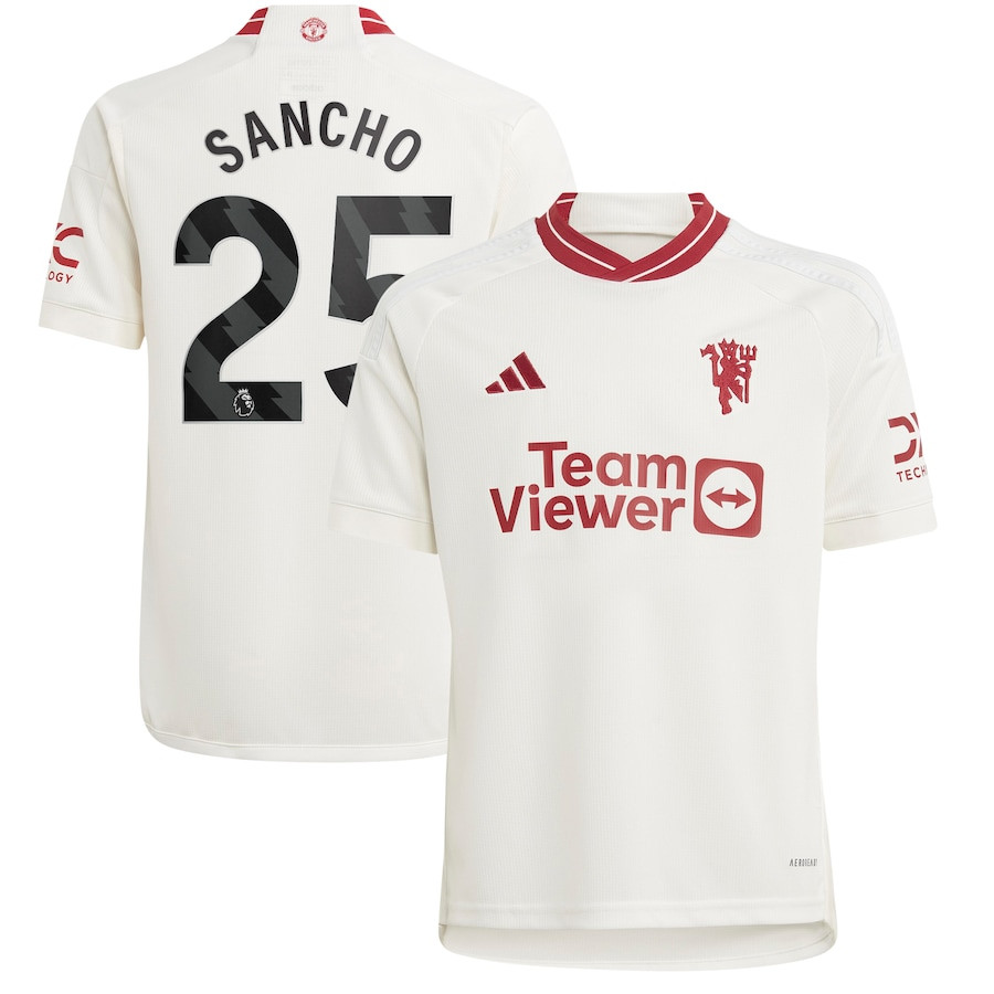 Jadon Sancho 25 Manchester United Youth 2023/24 Third Player Jersey – White