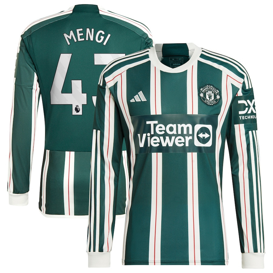 Teden Mengi 43 Manchester United 2023/24 Away Long Sleeve Men Jersey – Green