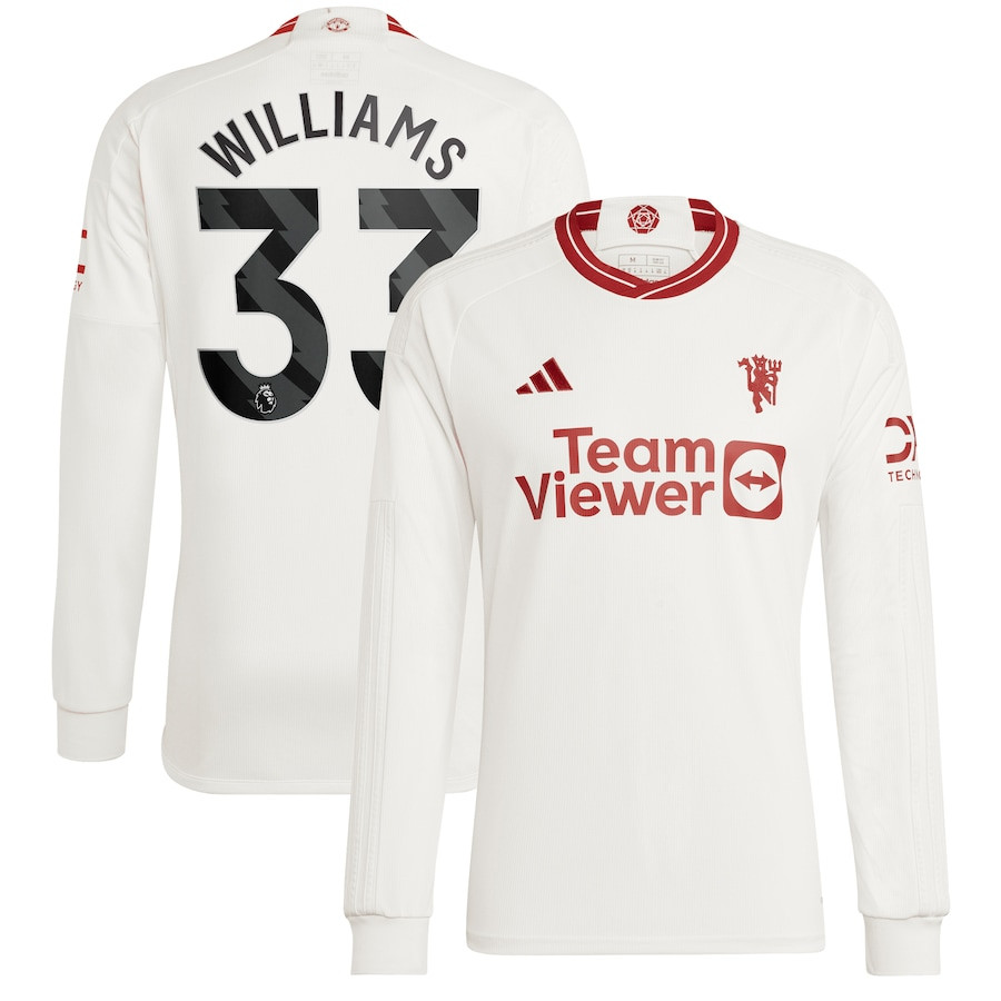 Brandon Williams 33 Manchester United 2023/24 Third Long Sleeve Player Jersey – White