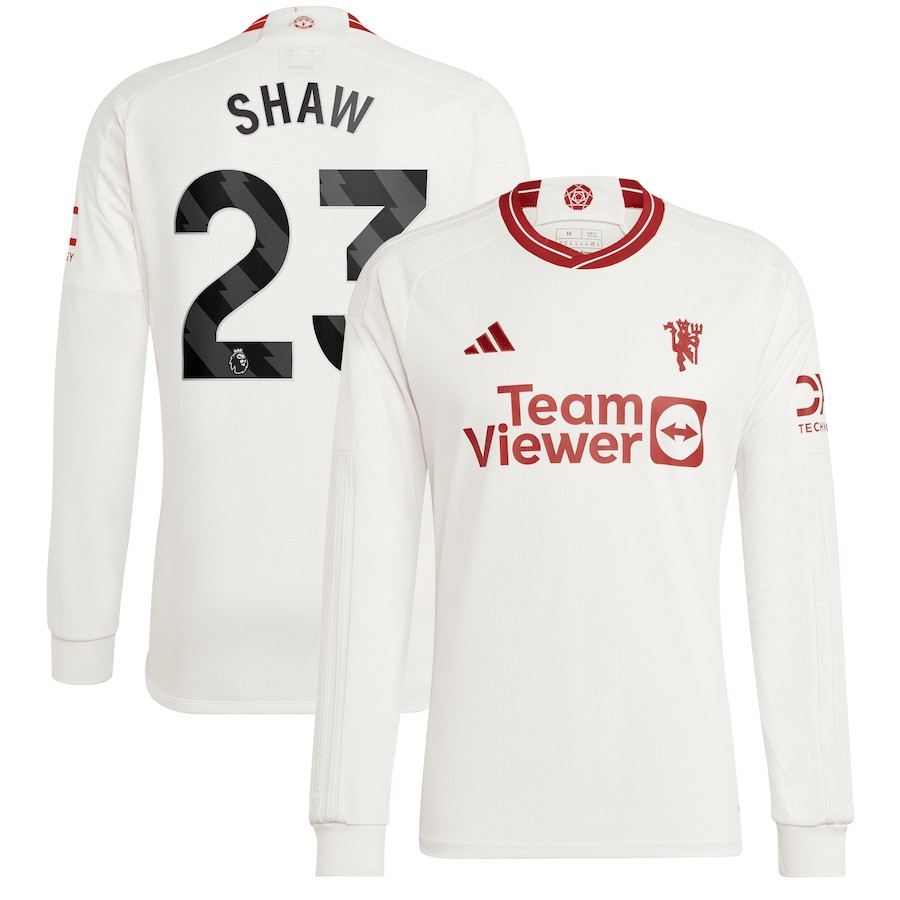 Luke Shaw 23 Manchester United 2023/24 Third Long Sleeve Player Jersey – White