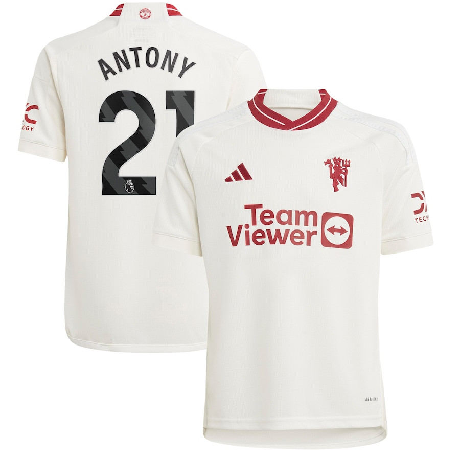 Antony 21 Manchester United Youth 2023/24 Third Player Jersey – White