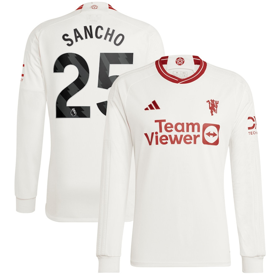 Jadon Sancho 25 Manchester United 2023/24 Third Long Sleeve Player Jersey – White