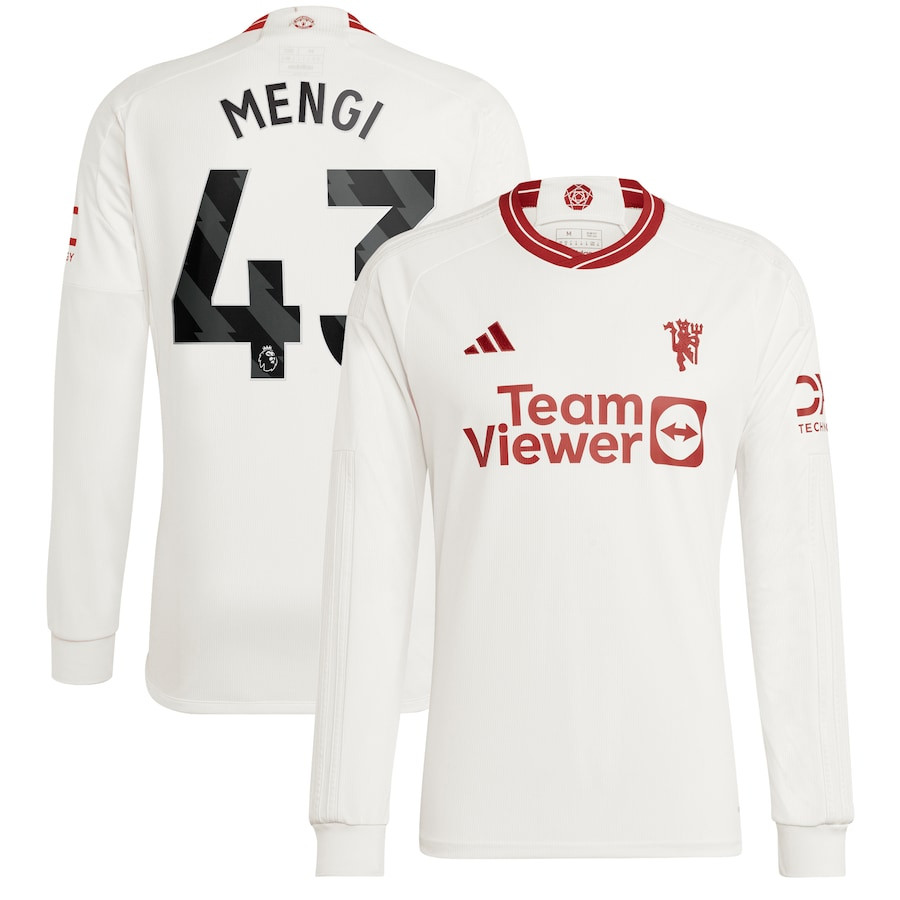 Teden Mengi 43 Manchester United 2023/24 Third Long Sleeve Player Jersey – White