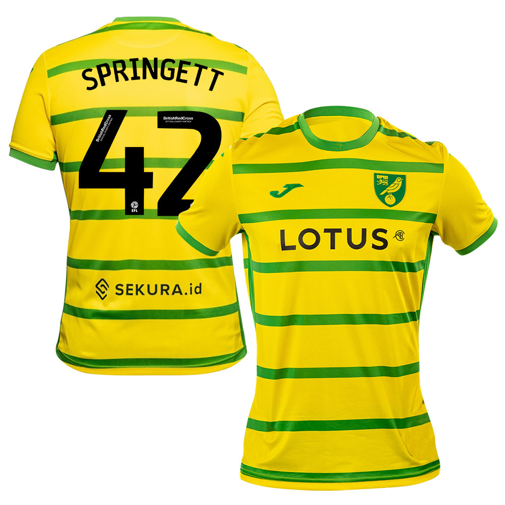 Tony Springett 42 Norwich City 2023/24 Home Men Jersey – Yellow